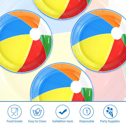50 Pcs Beach Ball Party Paper Plates - Grencian