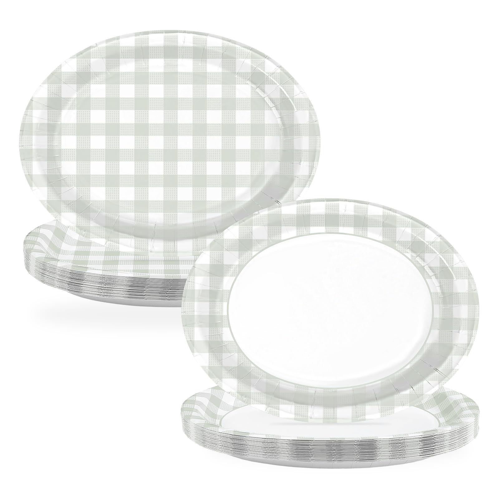 50 Pcs Beige Grid Oval Paper Plates - Grencian