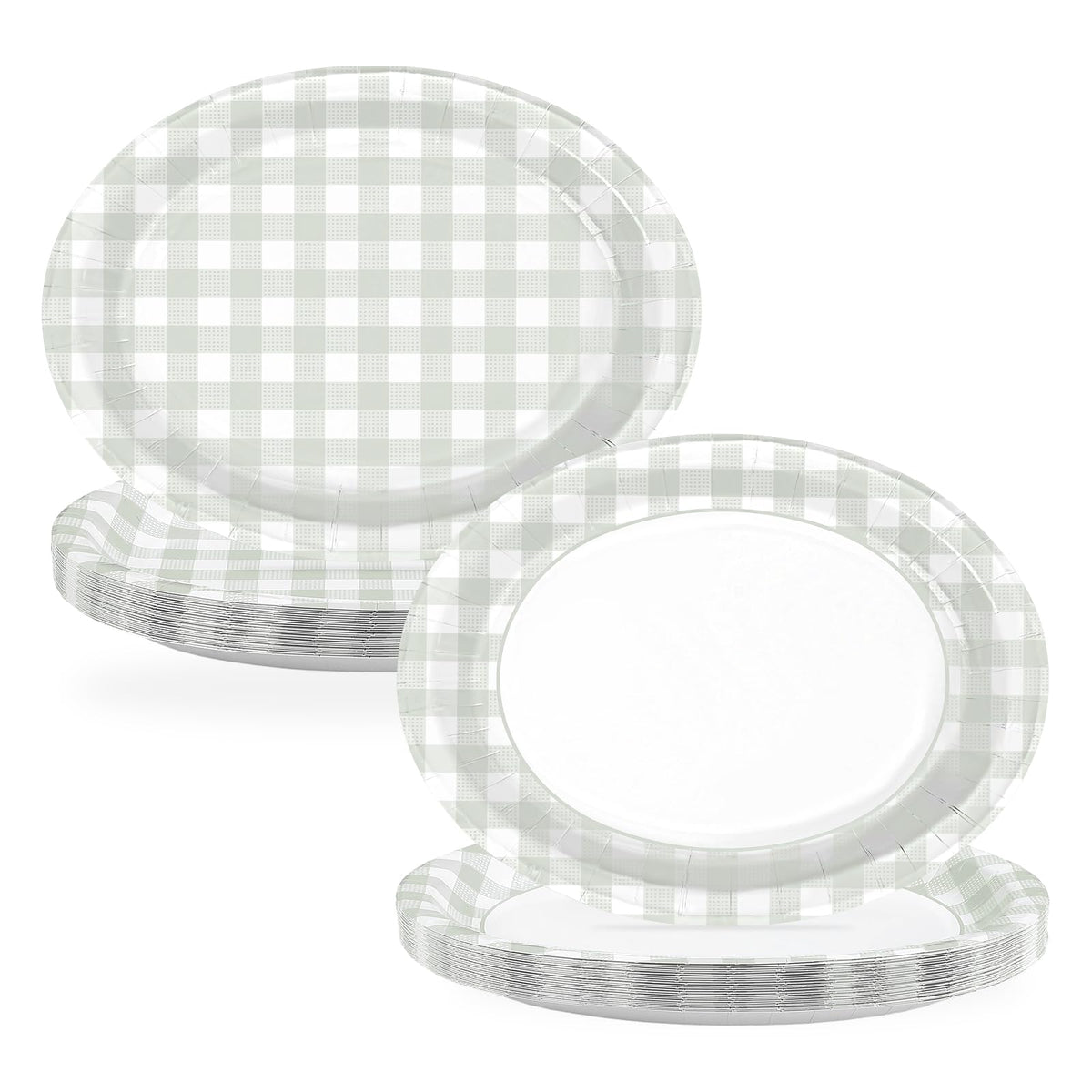50 Pcs Beige Grid Oval Paper Plates - Grencian
