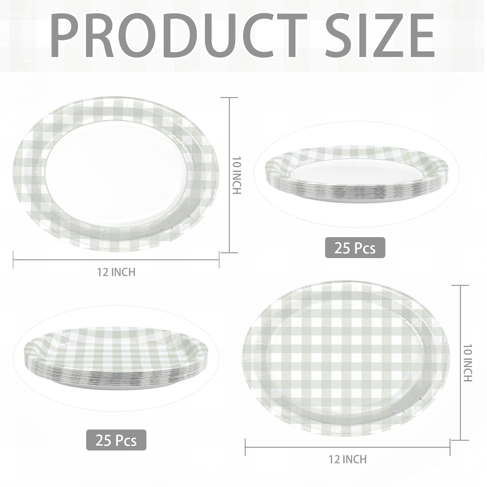 50 Pcs Beige Grid Oval Paper Plates - Grencian