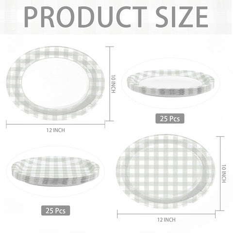50 Pcs Beige Grid Oval Paper Plates - Grencian