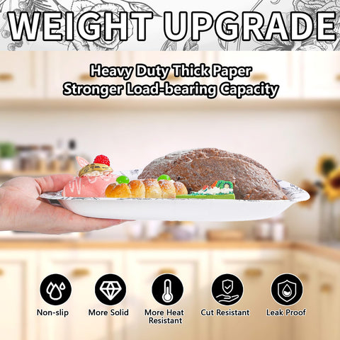 50 Pcs Black Floral Oval Party Paper Plates - Grencian