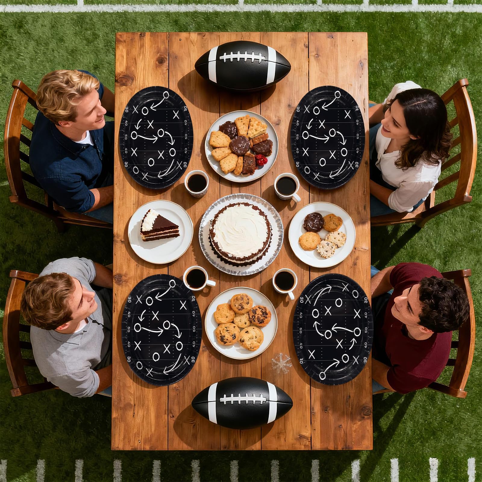50 Pcs Black Football Oval Party Paper Plates - Grencian