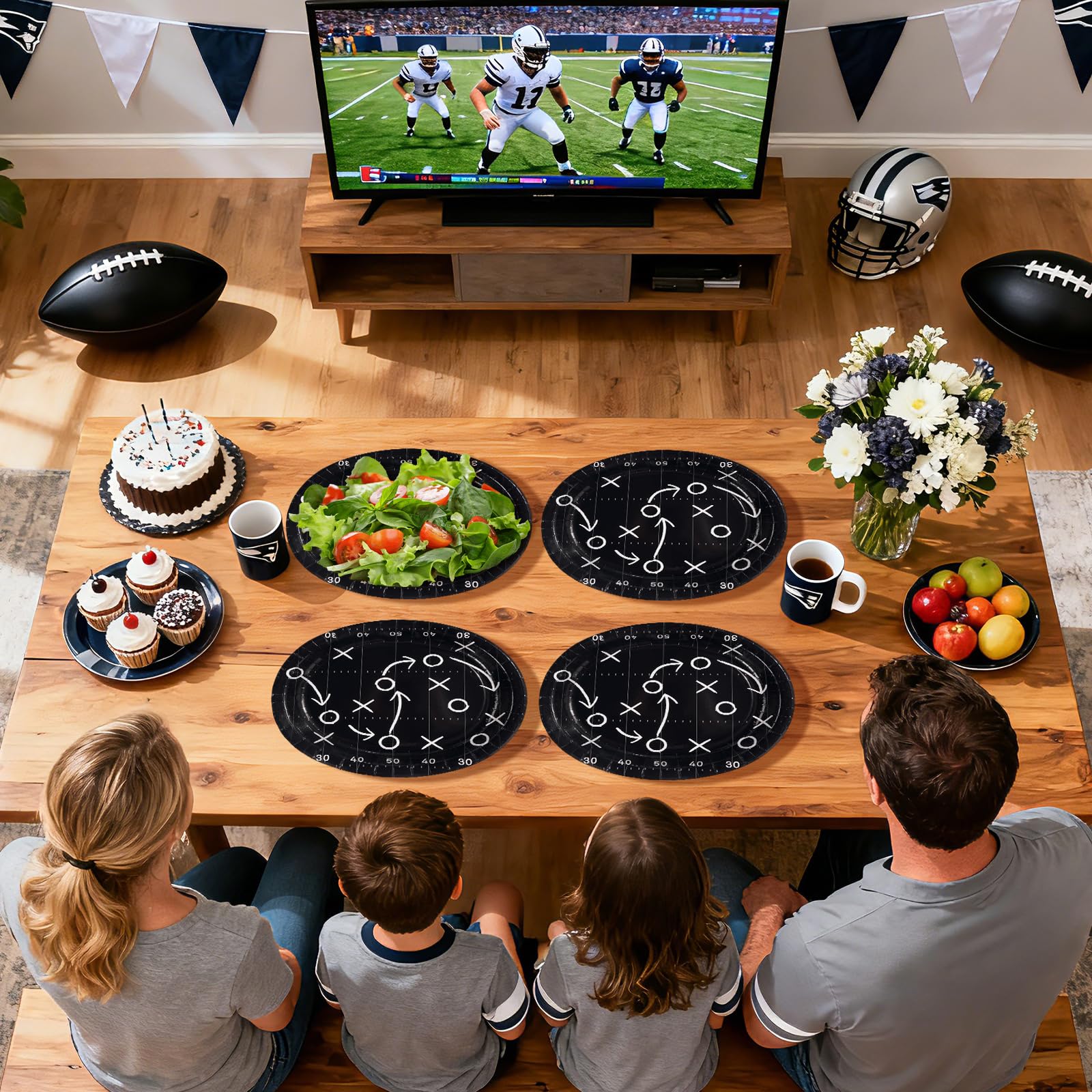 50 Pcs Black Football Oval Party Paper Plates - Grencian