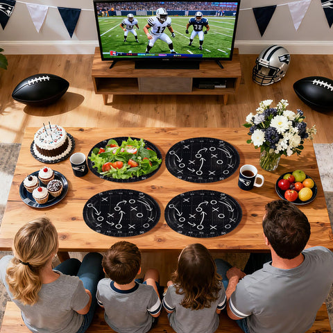 50 Pcs Black Football Oval Party Paper Plates - Grencian