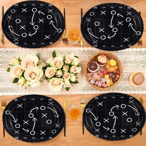 50 Pcs Black Football Oval Party Paper Plates - Grencian