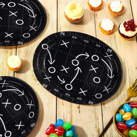 50 Pcs Black Football Oval Party Paper Plates - Grencian