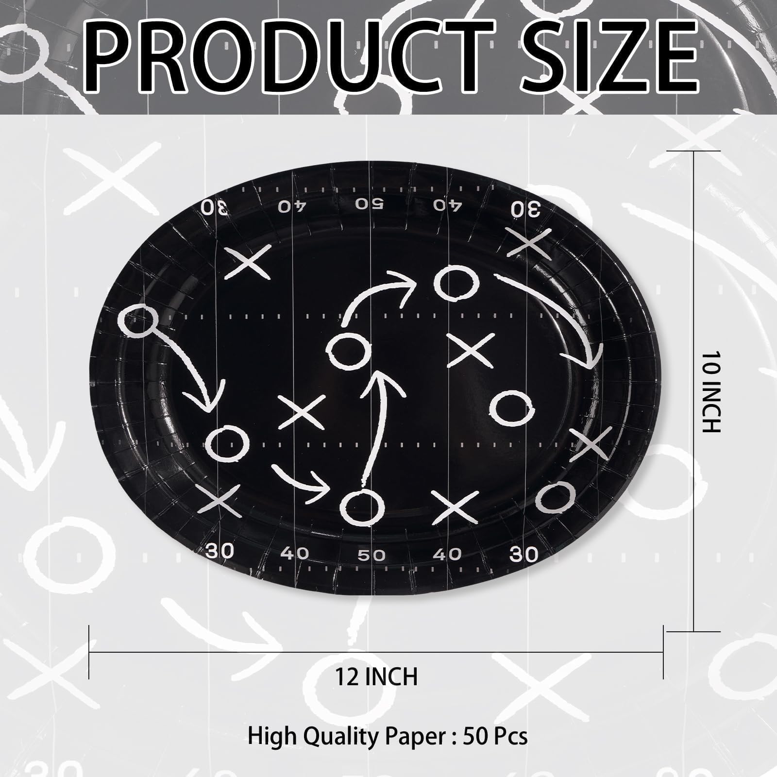 50 Pcs Black Football Oval Party Paper Plates - Grencian