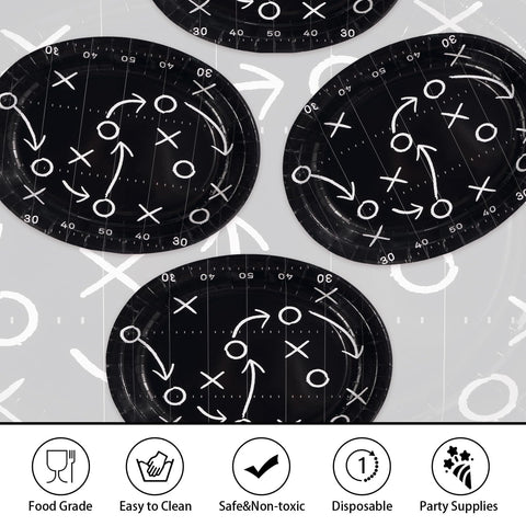 50 Pcs Black Football Oval Party Paper Plates - Grencian