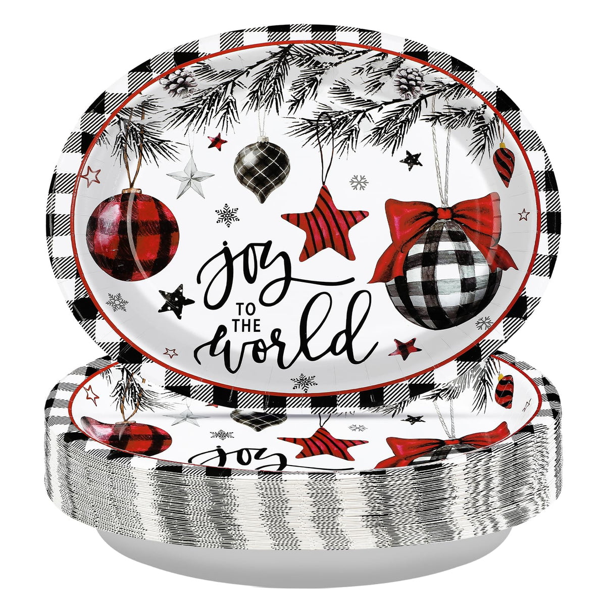 50Pcs Black Red Xmas Balls Oval Paper Plates