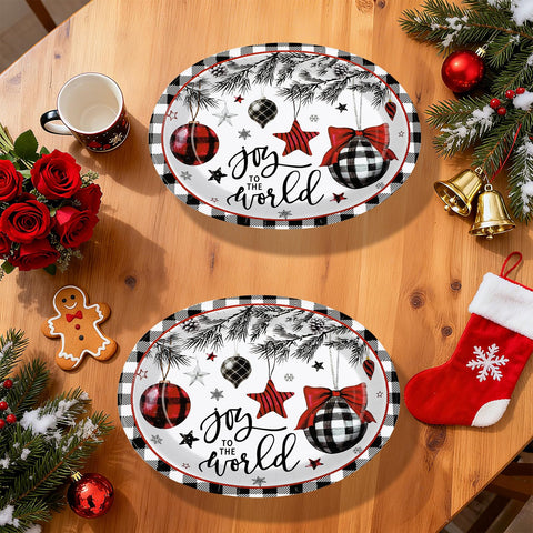 50Pcs Black Red Xmas Balls Oval Paper Plates