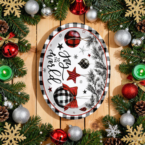 50Pcs Black Red Xmas Balls Oval Paper Plates