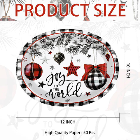 50Pcs Black Red Xmas Balls Oval Paper Plates
