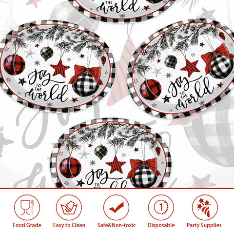 50Pcs Black Red Xmas Balls Oval Paper Plates