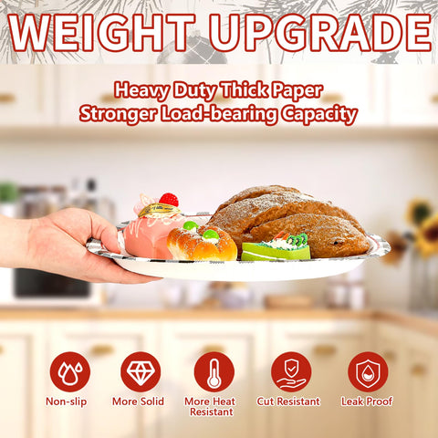 50Pcs Black Red Xmas Balls Oval Paper Plates