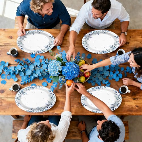 50 Pcs Blue Eucalyptus Oval Party Paper Plates - Grencian