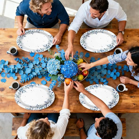 50 Pcs Blue Eucalyptus Oval Party Paper Plates - Grencian