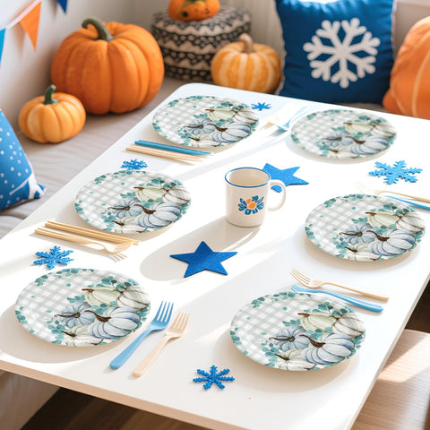 50 Pcs Blue Pumpkins Party Paper Plates - Grencian