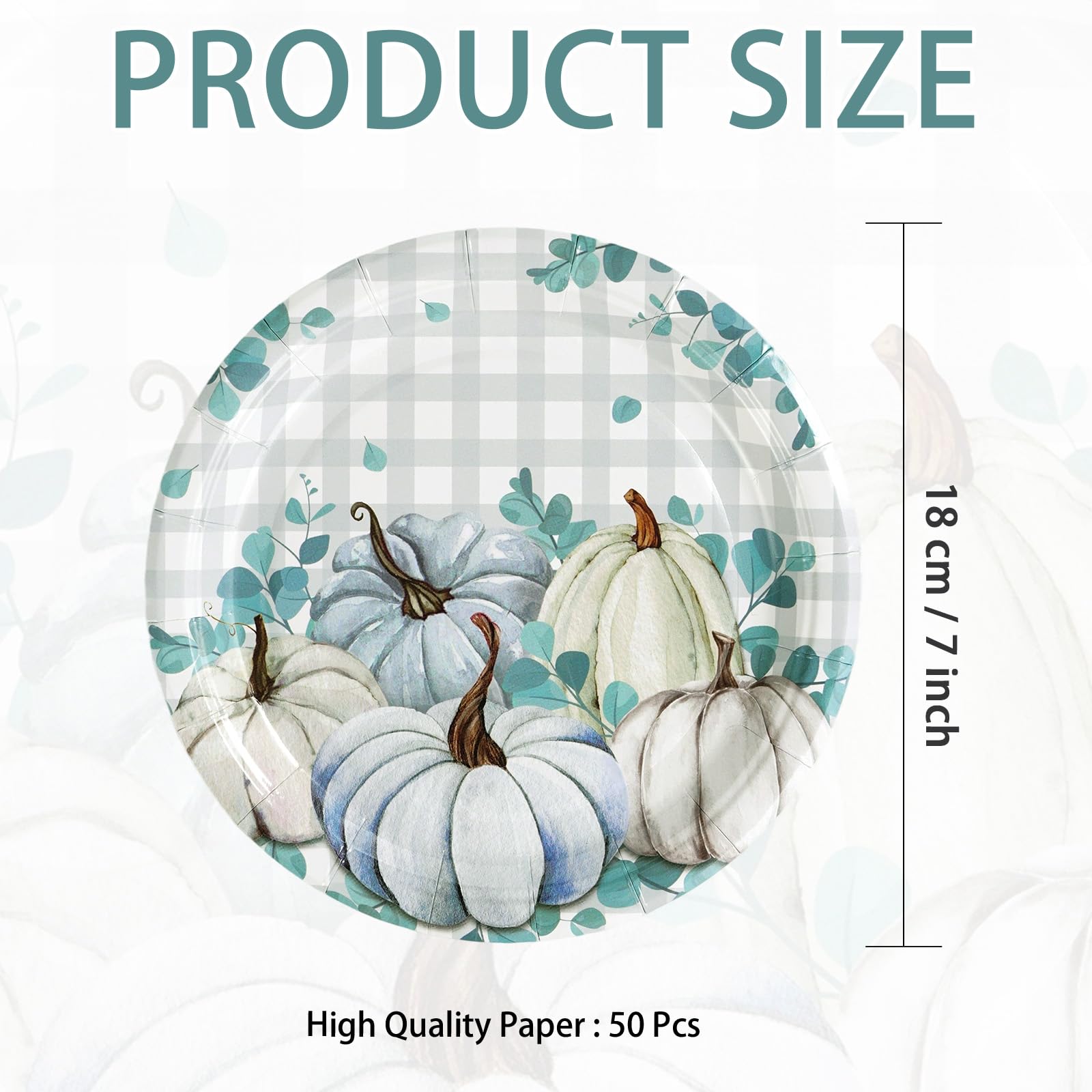 50 Pcs Blue Pumpkins Party Paper Plates - Grencian