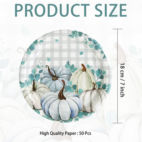 50 Pcs Blue Pumpkins Party Paper Plates - Grencian