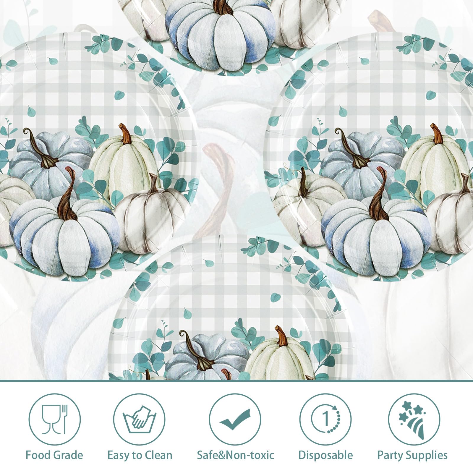 50 Pcs Blue Pumpkins Party Paper Plates - Grencian