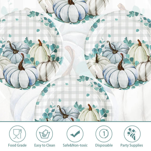 50 Pcs Blue Pumpkins Party Paper Plates - Grencian