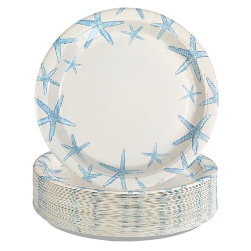 50 Pcs 10-inch Blue Starfish Party Paper Plates - Grencian