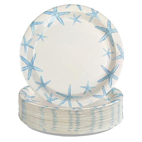 50 Pcs 10-inch Blue Starfish Party Paper Plates - Grencian
