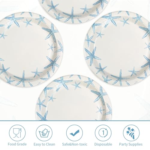 50 Pcs 10-inch Blue Starfish Party Paper Plates - Grencian