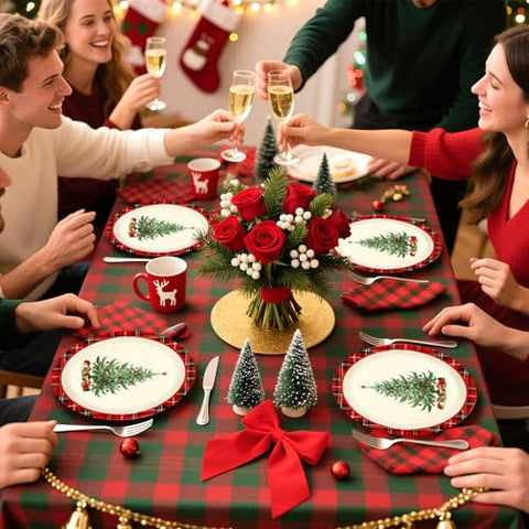 50 Pcs Buffalo Checkered Christmas Tree Party Paper Plates - Grencian