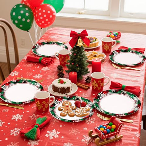 50 Pcs Buffalo Plaid Snowflake Party Paper Plates - Grencian