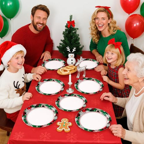 50 Pcs Buffalo Plaid Snowflake Party Paper Plates - Grencian