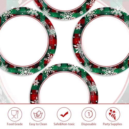 50 Pcs Buffalo Plaid Snowflake Party Paper Plates - Grencian