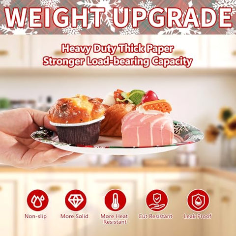 50 Pcs Buffalo Plaid Snowflake Party Paper Plates - Grencian