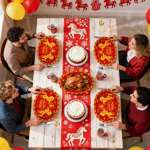 50 Pcs Chinese New Year Horse Oval Party Paper Plates - Grencian