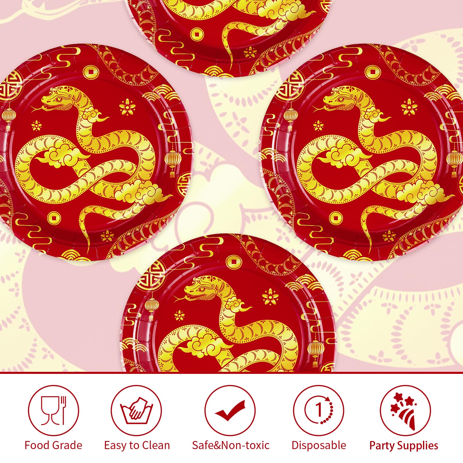 50 Pcs Chinese New Year Paper Plates