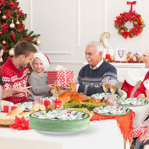 50 Pcs Christmas Berry Pine Cones Party Paper Plates - Grencian