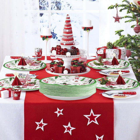 50 Pcs Christmas Berry Pine Cones Party Paper Plates - Grencian