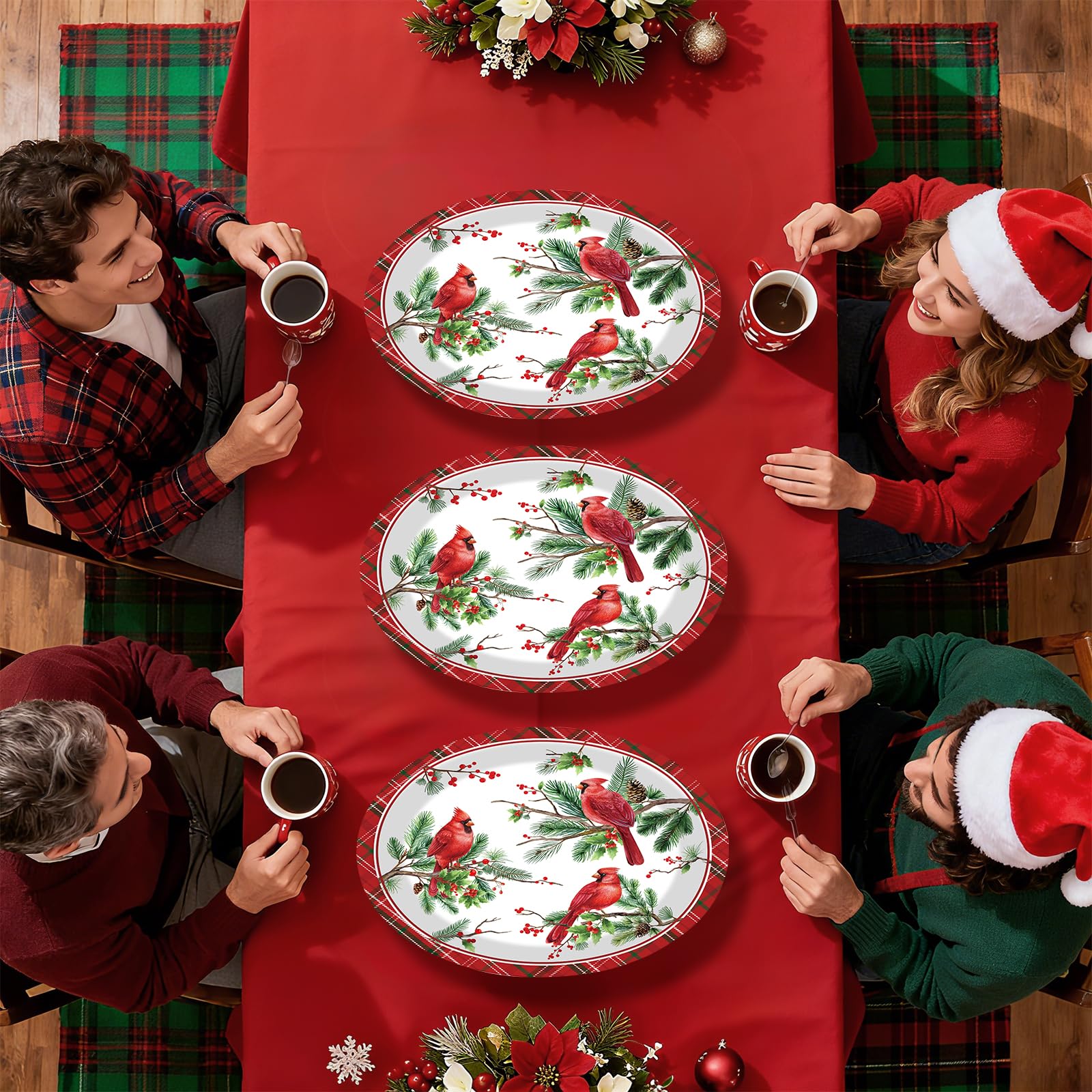 50 Pcs Christmas Cardinal Bird Oval Paper Plates - Grencian