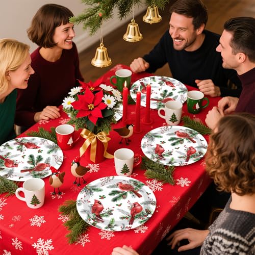 50 Pcs Christmas Cardinal Bird Party Paper Plates - Grencian