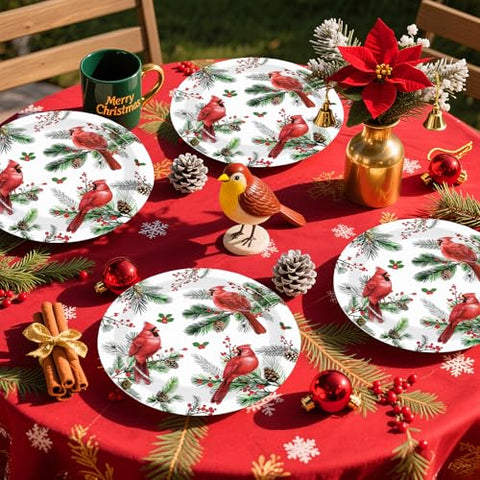 50 Pcs Christmas Cardinal Bird Party Paper Plates - Grencian