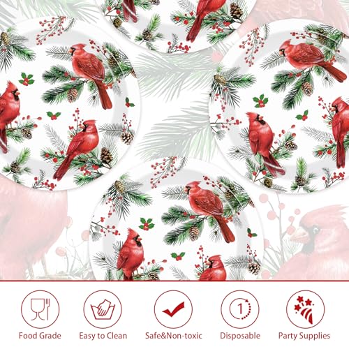 50 Pcs Christmas Cardinal Bird Party Paper Plates - Grencian