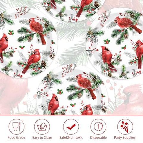 50 Pcs Christmas Cardinal Bird Party Paper Plates - Grencian