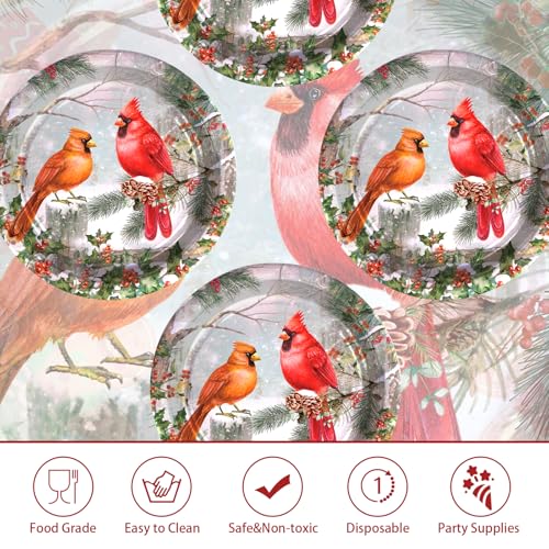 50 Pcs Christmas Cardinal Party Paper Plates - Grencian