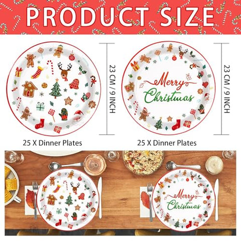 50 Pcs Christmas Cartoon Party Paper Plate - Grencian