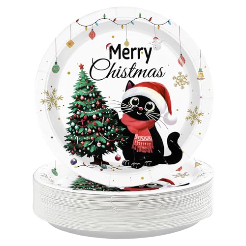50 Pcs Christmas Cat Party Paper Plates - Grencian