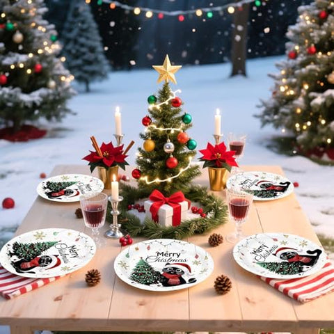 50 Pcs Christmas Cat Party Paper Plates - Grencian