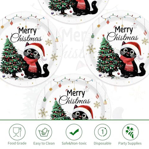 50 Pcs Christmas Cat Party Paper Plates - Grencian