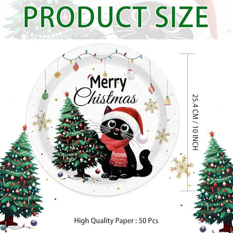 50 Pcs Christmas Cat Party Paper Plates - Grencian