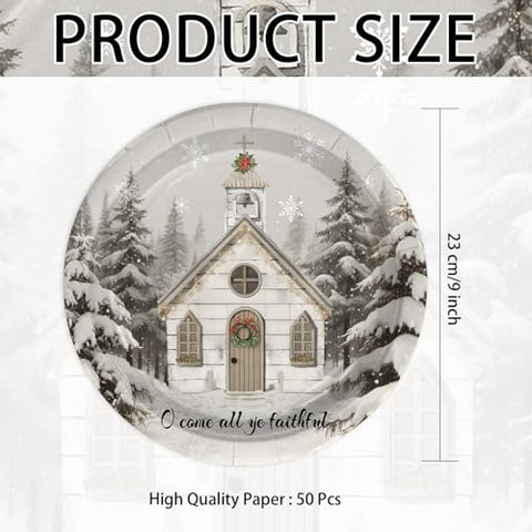 50 Pcs Christmas Church Party Paper Plates - Grencian